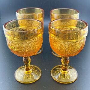 4 Vintage Tiara Indiana Glass Amber Glass Sandwich Daisy Pattern Mini Goblets